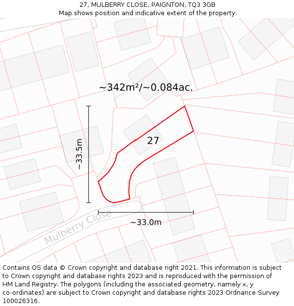 27, MULBERRY CLOSE, PAIGNTON, TQ3 3GB: Plot and title map