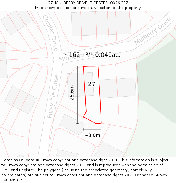 27, MULBERRY DRIVE, BICESTER, OX26 3FZ: Plot and title map