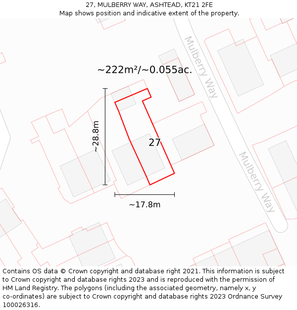 27, MULBERRY WAY, ASHTEAD, KT21 2FE: Plot and title map