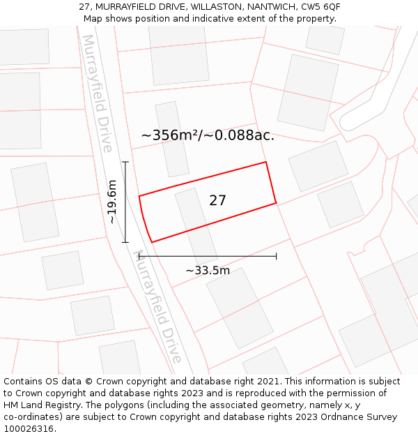 27, MURRAYFIELD DRIVE, WILLASTON, NANTWICH, CW5 6QF: Plot and title map