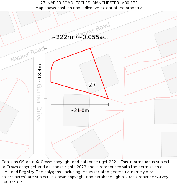 27, NAPIER ROAD, ECCLES, MANCHESTER, M30 8BF: Plot and title map