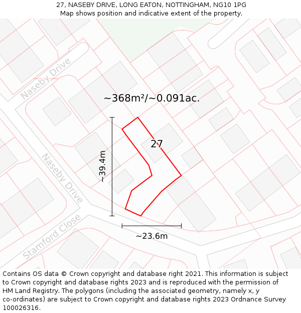27, NASEBY DRIVE, LONG EATON, NOTTINGHAM, NG10 1PG: Plot and title map