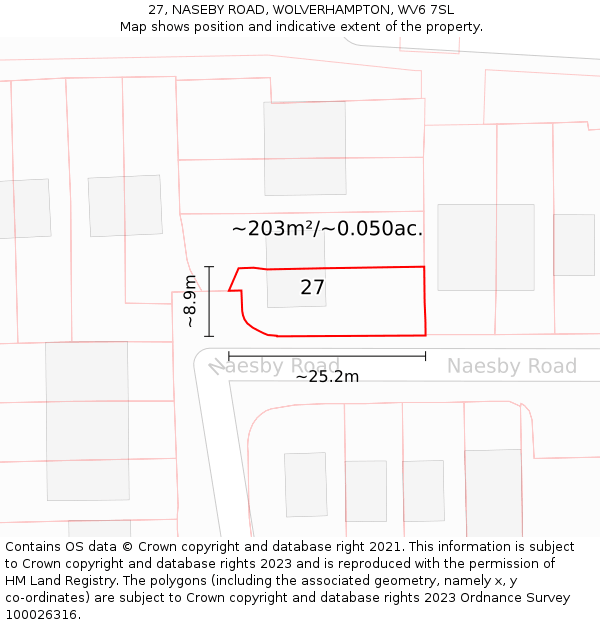27, NASEBY ROAD, WOLVERHAMPTON, WV6 7SL: Plot and title map
