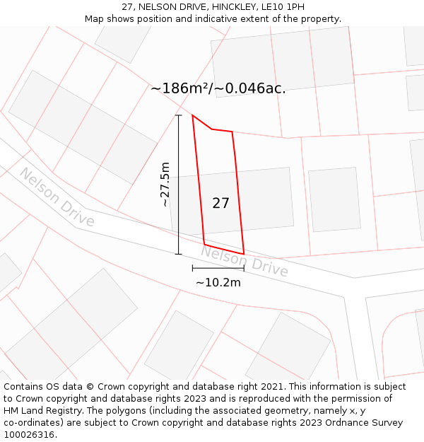27, NELSON DRIVE, HINCKLEY, LE10 1PH: Plot and title map