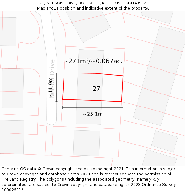 27, NELSON DRIVE, ROTHWELL, KETTERING, NN14 6DZ: Plot and title map
