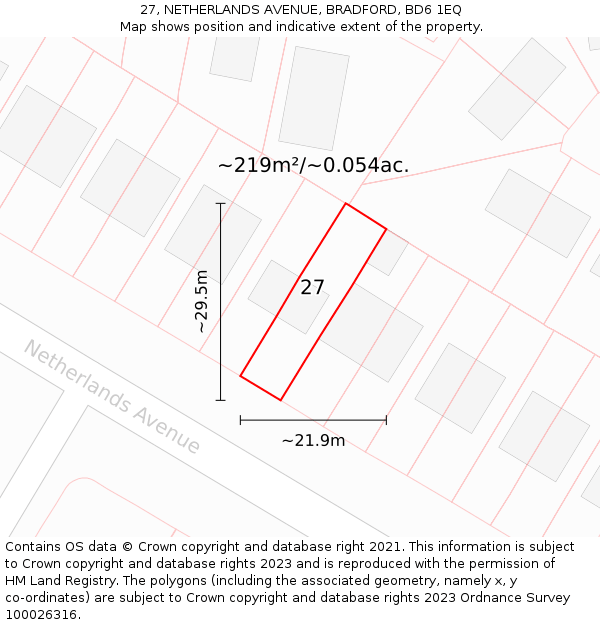 27, NETHERLANDS AVENUE, BRADFORD, BD6 1EQ: Plot and title map