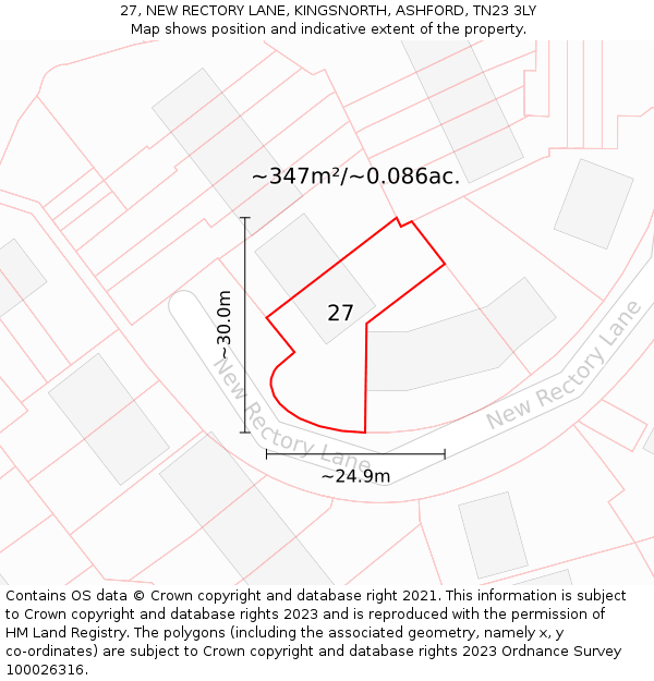 27, NEW RECTORY LANE, KINGSNORTH, ASHFORD, TN23 3LY: Plot and title map