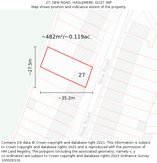27, NEW ROAD, HASLEMERE, GU27 3RP: Plot and title map