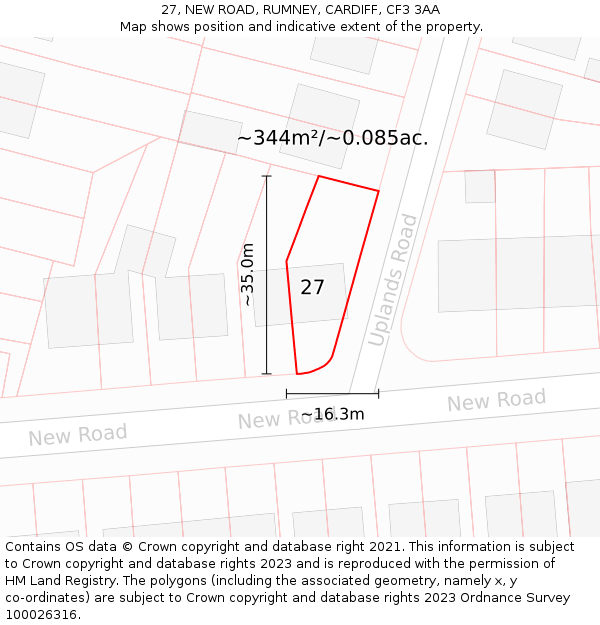 27, NEW ROAD, RUMNEY, CARDIFF, CF3 3AA: Plot and title map