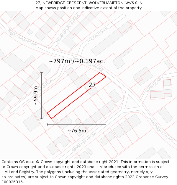 27, NEWBRIDGE CRESCENT, WOLVERHAMPTON, WV6 0LN: Plot and title map