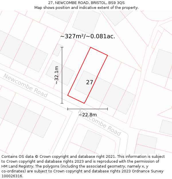 27, NEWCOMBE ROAD, BRISTOL, BS9 3QS: Plot and title map