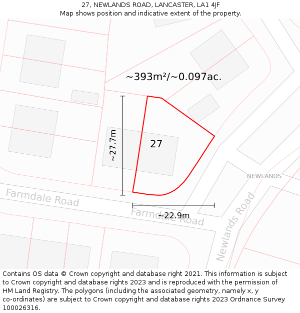 27, NEWLANDS ROAD, LANCASTER, LA1 4JF: Plot and title map