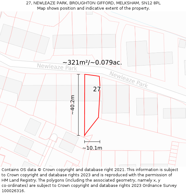 27, NEWLEAZE PARK, BROUGHTON GIFFORD, MELKSHAM, SN12 8PL: Plot and title map