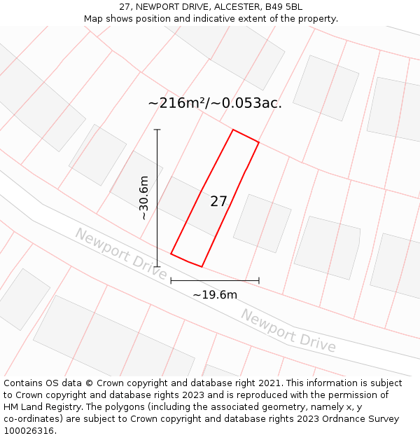 27, NEWPORT DRIVE, ALCESTER, B49 5BL: Plot and title map