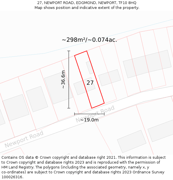 27, NEWPORT ROAD, EDGMOND, NEWPORT, TF10 8HQ: Plot and title map