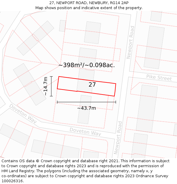 27, NEWPORT ROAD, NEWBURY, RG14 2AP: Plot and title map