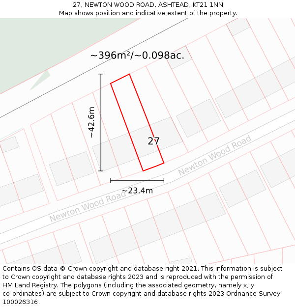 27, NEWTON WOOD ROAD, ASHTEAD, KT21 1NN: Plot and title map