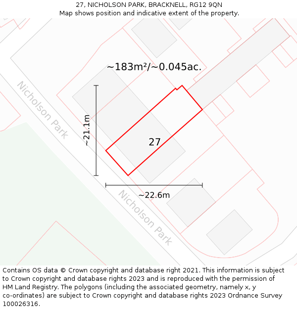 27, NICHOLSON PARK, BRACKNELL, RG12 9QN: Plot and title map