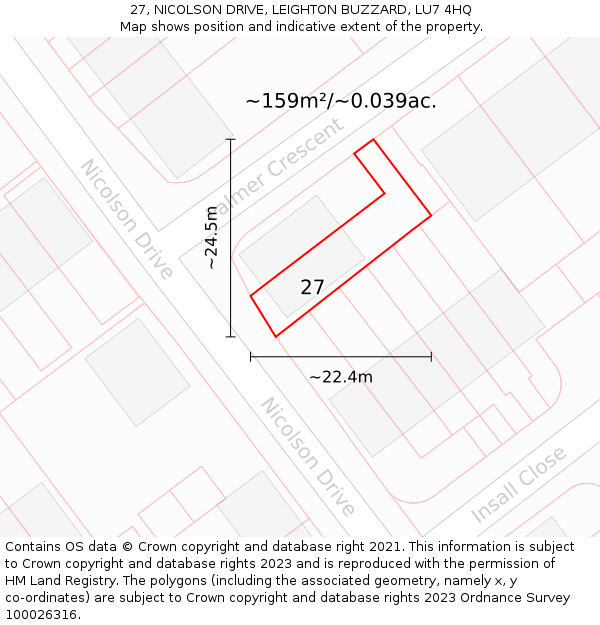 27, NICOLSON DRIVE, LEIGHTON BUZZARD, LU7 4HQ: Plot and title map