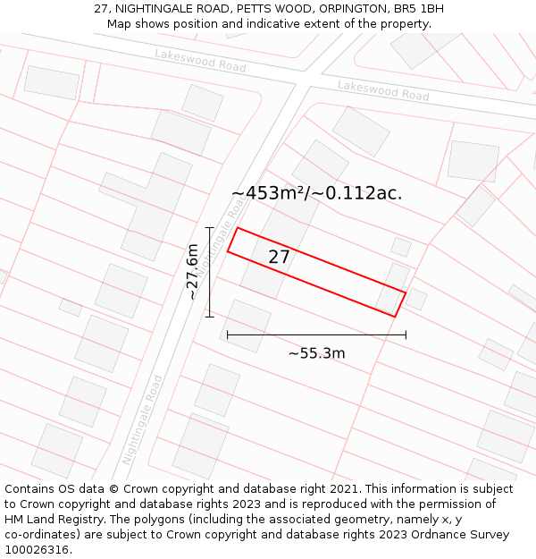27, NIGHTINGALE ROAD, PETTS WOOD, ORPINGTON, BR5 1BH: Plot and title map