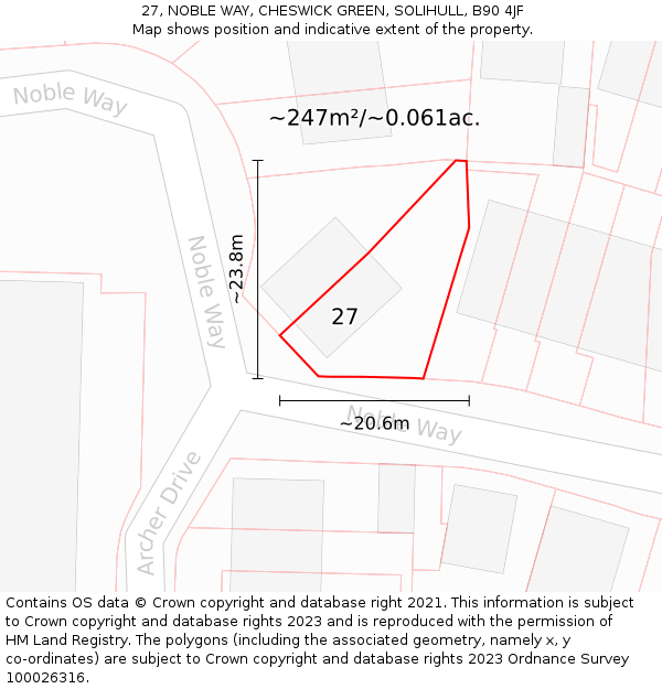 27, NOBLE WAY, CHESWICK GREEN, SOLIHULL, B90 4JF: Plot and title map