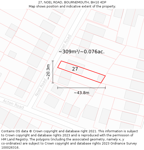 27, NOEL ROAD, BOURNEMOUTH, BH10 4DP: Plot and title map