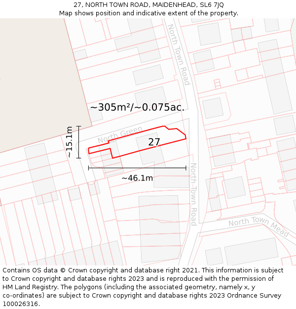27, NORTH TOWN ROAD, MAIDENHEAD, SL6 7JQ: Plot and title map