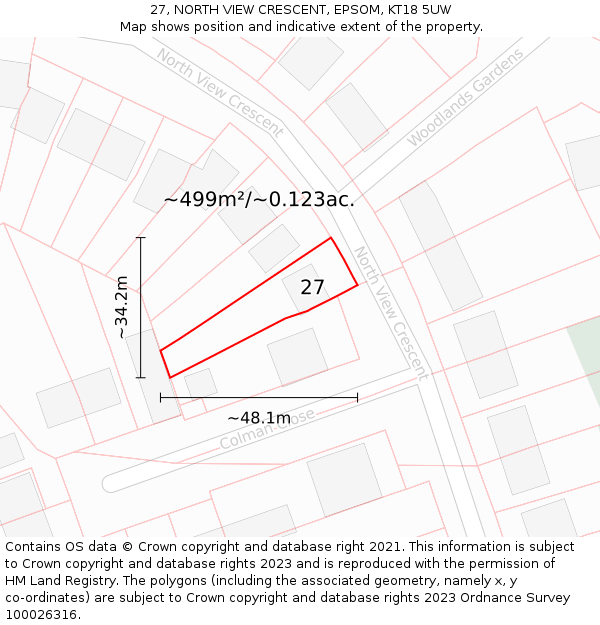 27, NORTH VIEW CRESCENT, EPSOM, KT18 5UW: Plot and title map
