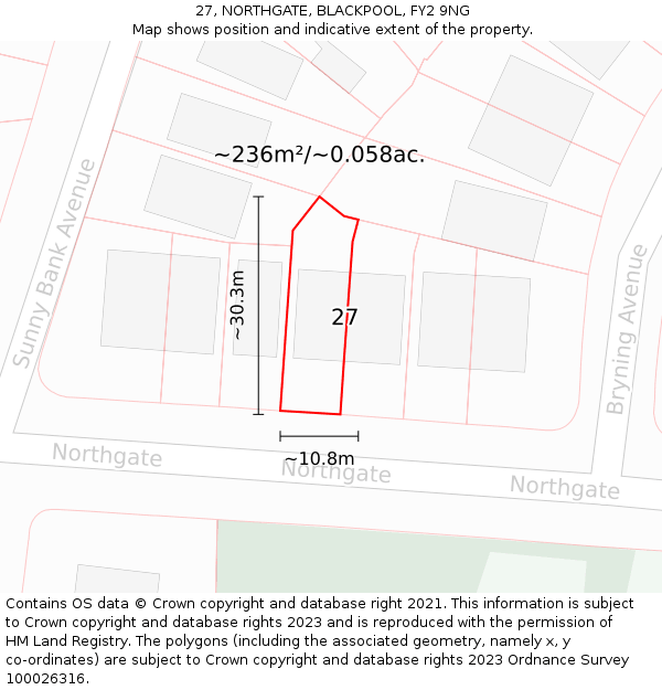 27, NORTHGATE, BLACKPOOL, FY2 9NG: Plot and title map