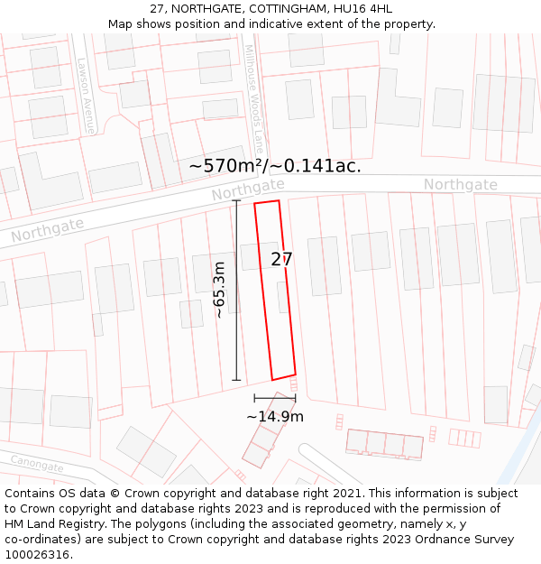 27, NORTHGATE, COTTINGHAM, HU16 4HL: Plot and title map