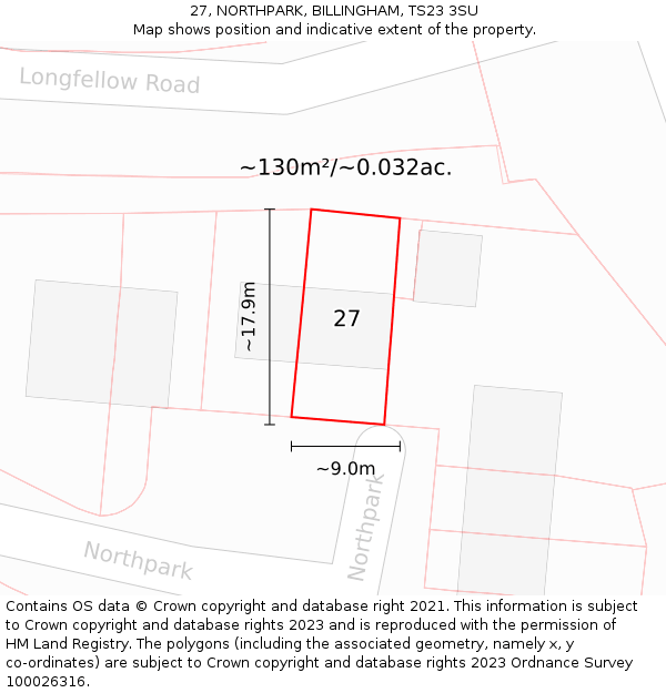 27, NORTHPARK, BILLINGHAM, TS23 3SU: Plot and title map