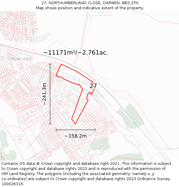 27, NORTHUMBERLAND CLOSE, DARWEN, BB3 2TN: Plot and title map
