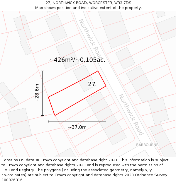 27, NORTHWICK ROAD, WORCESTER, WR3 7DS: Plot and title map