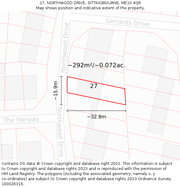 27, NORTHWOOD DRIVE, SITTINGBOURNE, ME10 4QR: Plot and title map