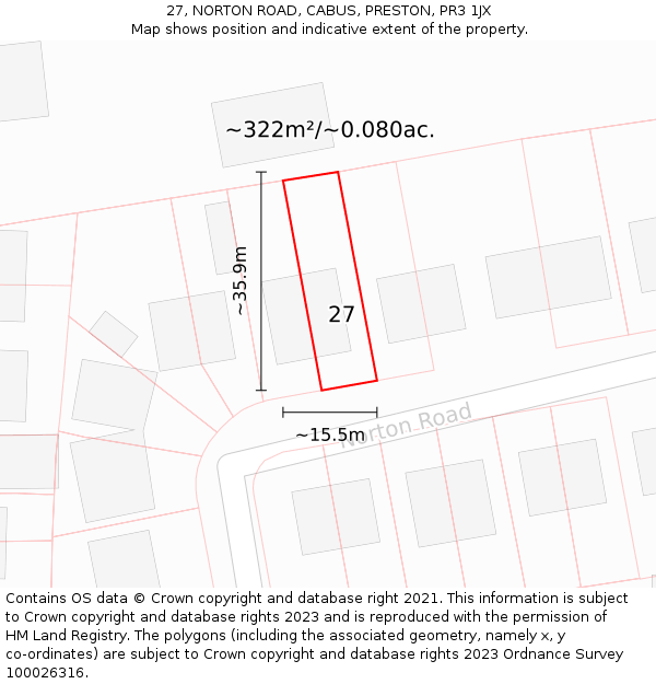 27, NORTON ROAD, CABUS, PRESTON, PR3 1JX: Plot and title map