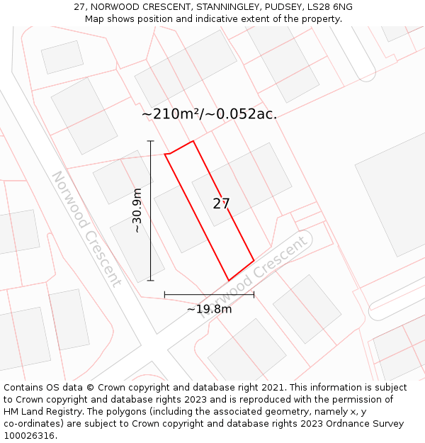 27, NORWOOD CRESCENT, STANNINGLEY, PUDSEY, LS28 6NG: Plot and title map