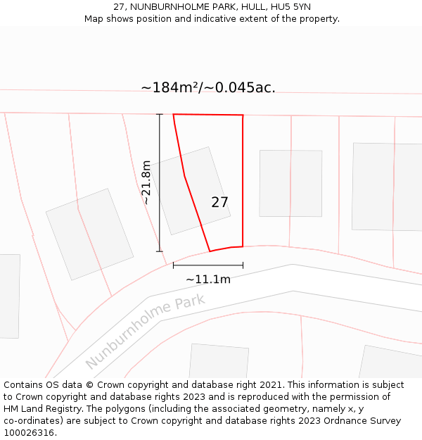 27, NUNBURNHOLME PARK, HULL, HU5 5YN: Plot and title map