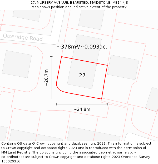 27, NURSERY AVENUE, BEARSTED, MAIDSTONE, ME14 4JS: Plot and title map