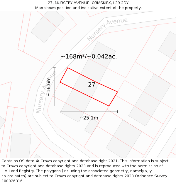 27, NURSERY AVENUE, ORMSKIRK, L39 2DY: Plot and title map