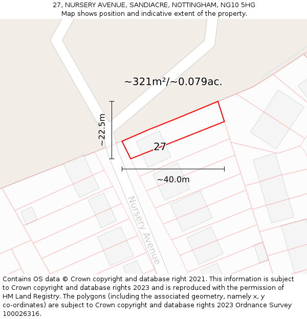 27, NURSERY AVENUE, SANDIACRE, NOTTINGHAM, NG10 5HG: Plot and title map