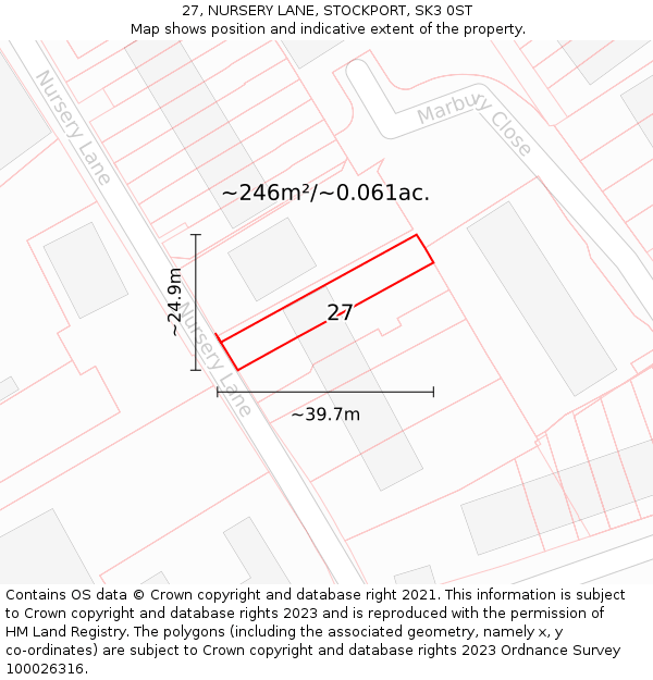 27, NURSERY LANE, STOCKPORT, SK3 0ST: Plot and title map