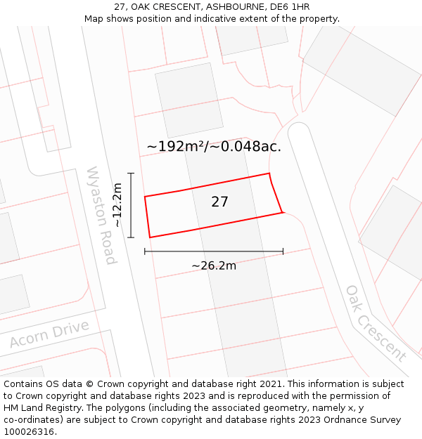 27, OAK CRESCENT, ASHBOURNE, DE6 1HR: Plot and title map