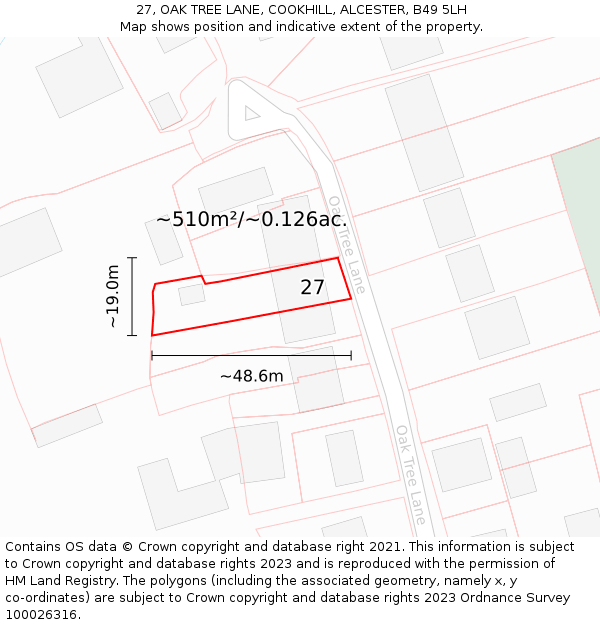 27, OAK TREE LANE, COOKHILL, ALCESTER, B49 5LH: Plot and title map