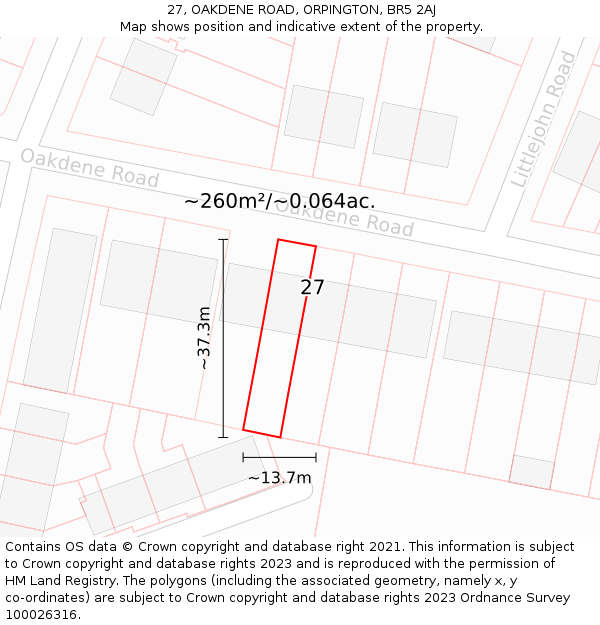 27, OAKDENE ROAD, ORPINGTON, BR5 2AJ: Plot and title map
