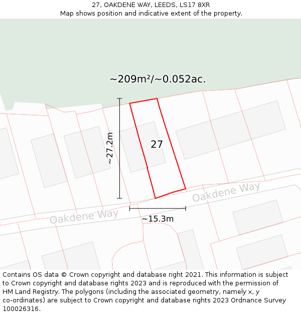 27, OAKDENE WAY, LEEDS, LS17 8XR: Plot and title map