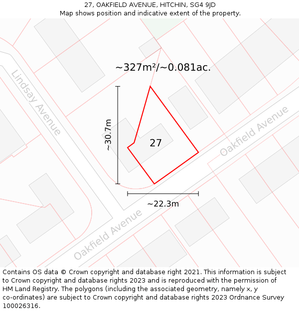 27, OAKFIELD AVENUE, HITCHIN, SG4 9JD: Plot and title map