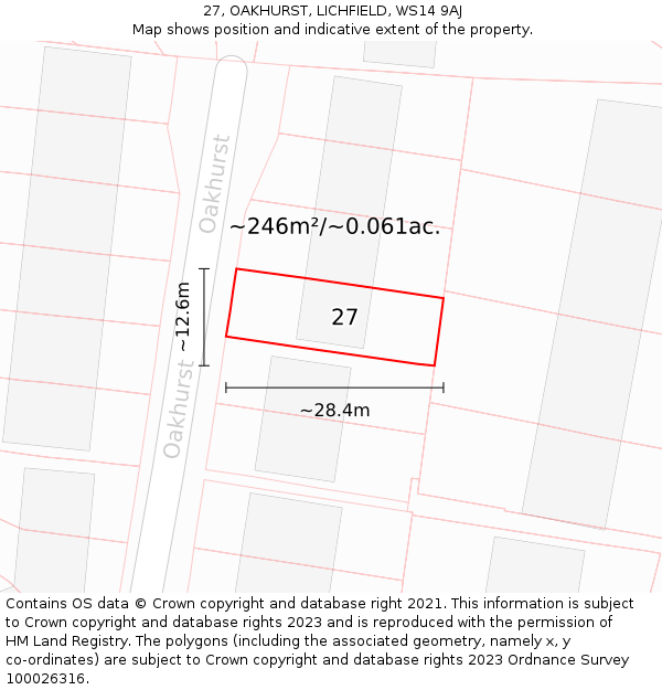 27, OAKHURST, LICHFIELD, WS14 9AJ: Plot and title map