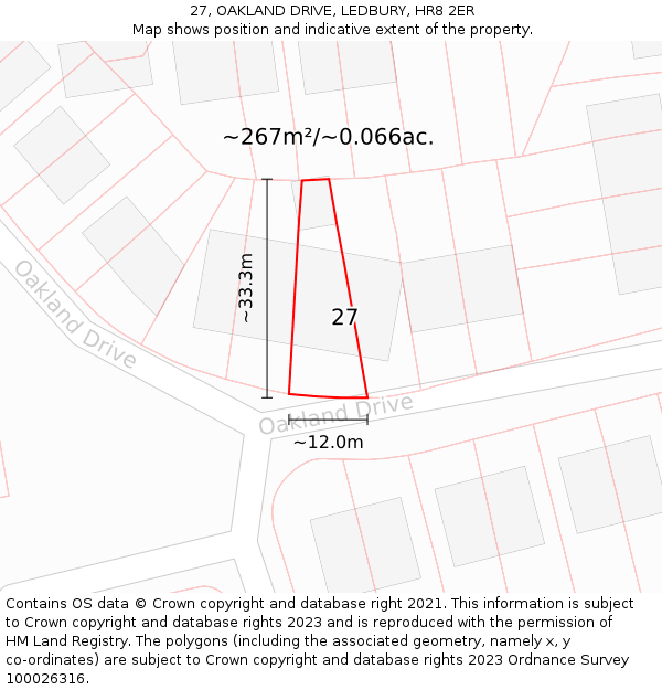 27, OAKLAND DRIVE, LEDBURY, HR8 2ER: Plot and title map