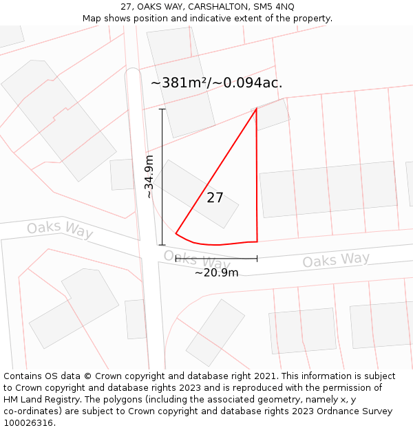 27, OAKS WAY, CARSHALTON, SM5 4NQ: Plot and title map