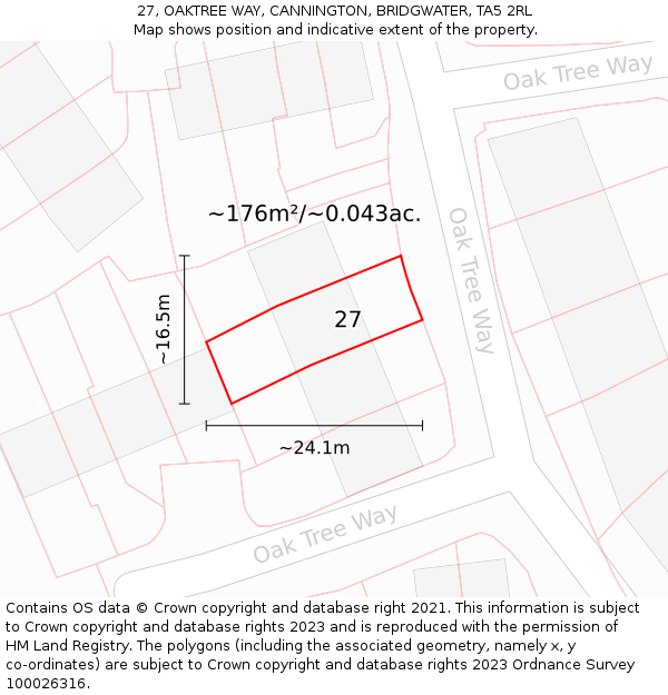 27, OAKTREE WAY, CANNINGTON, BRIDGWATER, TA5 2RL: Plot and title map
